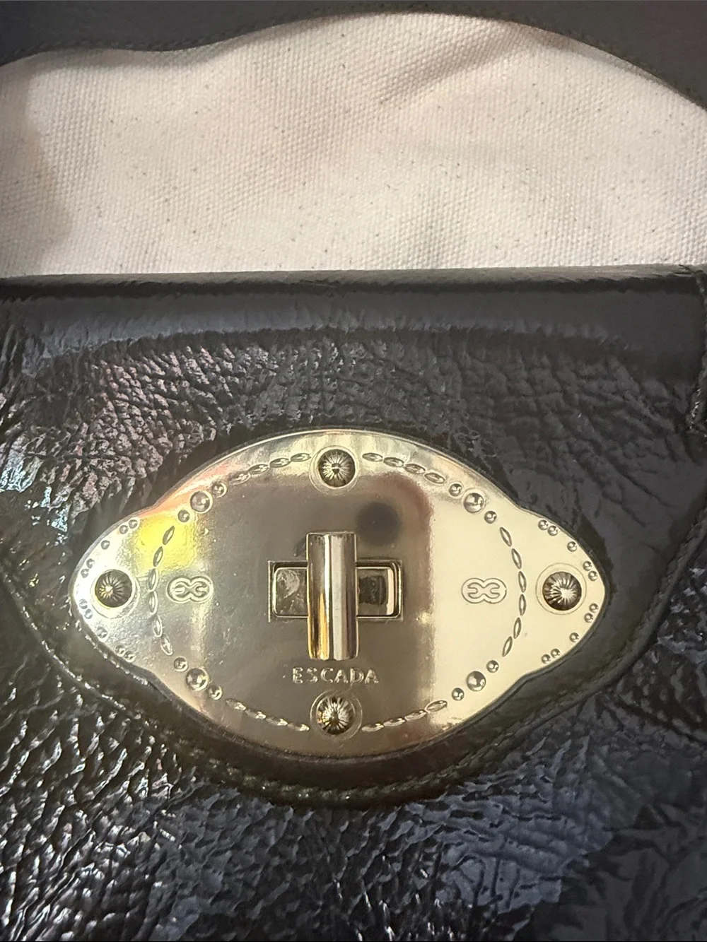 ESCADA patent leather dark green mini shoulder bag